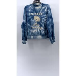 SHEIN Women's Blue-White Tie-Dye Crewneck Fungus Mushroom Sweatshirt SZ 8/10